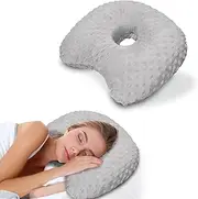 Ear Piercing Hole Side Sleeper Pillow with an Ear Hole for CNH Side Sleepers and Relief Ear Inflammation Pressure Sores, Adjustable Filling Cotton and Polyester Curved Side Sleeping Pillow (Gray)