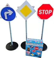 alldoro 60096 Traffic Signs for Children, Approx. 72 cm High, 3 Stands, 6 Signs and 12 Retaining Clips, for a Small Traffic Course