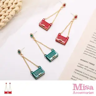 【MISA】韓國設計可愛小提包氣質美鑽造型長耳環(紅)