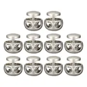 10pcs Double Hole Spring Elastic Drawstring Rope Cord Lock, Pearl Nickel