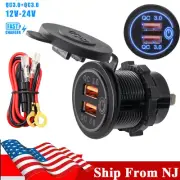 Car Charger Socket QC 3.0 Dual USB Port Fast Charging Outlet Cigarette Lighter (for: Renault)