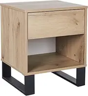 [Priceworth] Coogee Bedside Table with 1 Drawer, Side Table with Black Metallic Legs, Perfect for Keeping Table Lamp, and More, Made from Particle Board and Metal, 50 H x 42 W x 39 D CM, Natural Oak
