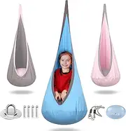 Kids Pod Swing Seat, TOPIND 100% Cotton Child Hanging Hammock Chair for Indoor and Outdoor with Inflatable Pillow and All Accessories, Rope Hanging Sensory Swing Seat Nest, Max 150Lbs