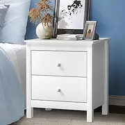 [OIKITURE] White Bedside Table with 2 Drawers Morden Bed Side End Table Nightstand