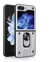 case For Samsung Galaxy Z Flip5 Slide Camera Lens Protection and Built in 360 Rotatable Ring Holder - White