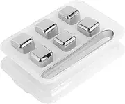 Whiskey Stones, Stainless Steel Whiskey Chilling Rocks, Reusable Whiskey and Wine Chilling Stones with Ice Tong and Storage Box, Ideal for Cocktails, Gin, and More! (6 Cubes with Ice Tongs)