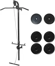 vidaXL Wall-Mounted Steel Power Tower with Lat Pull-Down Bar and Low Pull-Up Bar - Comes with 40 kg Weight Plates, Supports up to 120 kg