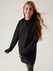NEW Athleta Girl Cozy RetroActive Half Zip Tunic Sweatshirt Large 12 Black