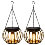 2Pcs Outdoor Solar Light Sconce Hanging Lantern Water-Resistant Garden Lamp