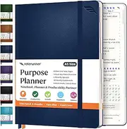 Purpose Planner Notebook A5 5.8”x8.3” Undated Daily Planner 2024-2025 Daily Weekly and Monthly Productivity Goal Setting Tool for Work Home ADHD Planner for Adults Self Care Journal (Navy Hardcover)