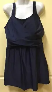 AUTOGRAPH NAVY BLUE "CROSS OVER” WARP SWIM DRESS —BATHERS SIZE 14 NEW In