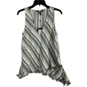 BCBG Maxazria Top Small Sleeveless Ruffle Fringe Striped Asymmetrical NWT