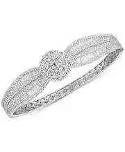 Tiara Cubic Zirconia Baguette Cluster Bangle Bracelet in Sterling Silver