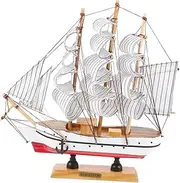 OHPHCALL 24cm Sailboat Ornament Table Boat Wooden Sailing Boat Model Suction Knob Home Craft Marine Nautical Decor Ship Model Pirate Ship Seaside The Mediterranean Non-Woven Fabric