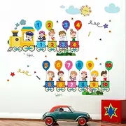 Amimagen Kids Train Number Wall Decals - Learning Figures Education Wall Stickers - Kids Baby Boys Nursery Daycare Classroom Library Bedroom Playroom Wall Decor