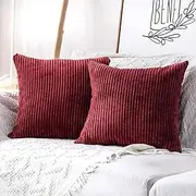 [MUDILY] Pack of 2, Fluffy Soft Velvet Corduroy Soft Decorative Square Throw Pillow Covers Set Cushion Cases Pillowcases for Sofa Bedroom Car, Dark Red 16 x 16 inch 40 x 40 cm