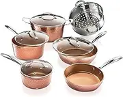 GOTHAM STEEL 2691 Pots and Pans Set – Premium Ceramic Cookware with Triple Coated Ultra Nonstick Surface for Even Heating, Oven, Stovetop & Dishwasher Safe, 10 Piece, Hammered Copper