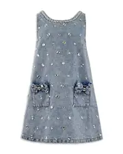 Lola + The Boys Girls' Crystal Heart Denim Bow Dress - Little Kid, Big Kid