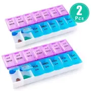 2PCs Weekly Pill Box Organizer 7-Day AM/PM Medicine Removable Storage Case