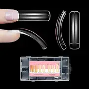 NOVO OVO Half Cover Curved Nail Tips, Square Shallow Paste Soft Gel x Long XL XXL Hawk Curve Claw 90s' Y2K Fake Nails Extension kit, Clear Soft French False Nail for Acrylic 12 Sizes 240pc