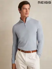 Reiss Soft Blue Blackhall Merino Wool Half-Zip Funnel Neck Jumper (F96470) | $195