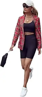 [Kromoc] Women's Scottish Plaid Blazer One Button Notch Lapel Suit Coat for Daily/Leisure/Dinner