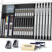 35Pcs Art Mechanical Pencil Set with Case, 0.5 0.7 0.9 2.0 Graphite Metal Dra...