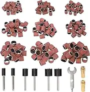 Glarks 346Pcs Sanding Drum Set Including 330Pcs 80/120/240 Grit Drum Sander Sanding Bands Sleeves and 12Pcs Drum Mandrels with 2Pcs Self-Tightening Drill Chuck and 2Pcs Wrench for Rotary Tool