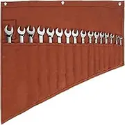 Wrench Roll Organizer, 16 Pockets Wrench Roll Up Pouch with Water Proof Oxford Cloth, Tool Roll Bag for Wrenches Organization, Used for Wrench Organization and Tool Storage(Brown)