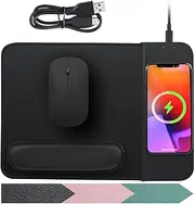 VIVIYA 15W Wireless Charging Mouse Pad with Detachable Wrist Support, Fast QI Phone Charger Mouse Mat for iPhone 16/15/14/13/12/11/X and Samsung Multiple Mobile Devices (Black)