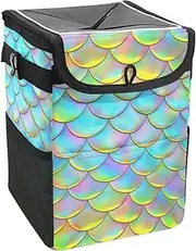 Car Trash Can with Lid and Storage Pockets Leak-Proof Organizer,Waterproof Garbage Can,Candy Color Mermaid Fish Scale
