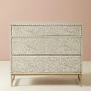 Zohi Interiors Bone Inlay 3 Drawer Chest in Spiral Vine/Dove Grey