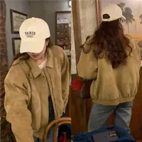 在飛比找ETMall東森購物網優惠-韓國chic美拉德復古棕色系寬松鹿皮絨棒球服帥氣機車外套
