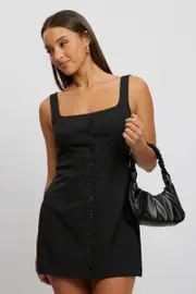 Black Mini Dress Square Neck Button Down - Size 16XL, Women's Skater Dress