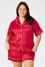 Red Stripe Satin Pyjamas Set Short Sleeve
