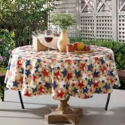 Round Fabric Tablecloth, 70 Inch, Burlap Stars, Indoor Outdoor Stain Resistan...