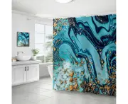 Marble Shower CurtainModern Abstract Shower Curtain with 12 HooksBlue Luxury Bathroom Shower CurtainGold Geometric Shower CurtainFabric Art Shower Curtain