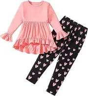 [Hilinker] Toddler Girls 2 Piece Outfits Ruffle Long Sleeve Top and Leggings Pants Set