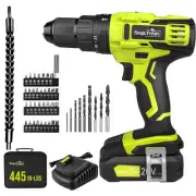 20V Cordless Impact Drill-1/2" Power Drill/Driver Set,445in-lbs Torque Max,2 ...