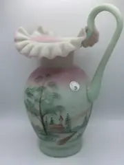 Fenton Burmese Lotus Mist Handpainted Church Scene
