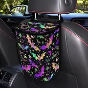 DISNIMO Colorful Bat Car Trash Can Car Accessories Organizer Garbage Bag Dustbin Container with Zipper Lid Waste Basket Storage Pockets Hanging Vehicle Trash Bin