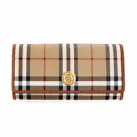 在飛比找PChome24h購物優惠-【BURBERRY】格纹拼接皮革圓釦長夾