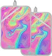 Pot Holders Heat Resistant Peach Fluorescent Laser Fluid Potholders for Kitchens with Pocket Hot Pot Holders Oven Mitts 2 Pack