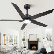 52 Inch Modern Ceiling Fan with Lights and Remote,5 Wood Blade,Reversible DC ...