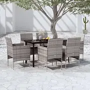 7 Piece Garden Dining Set with Cushions Grey and Black,Outdoor Furniture Sets-3099290