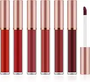 Apooliy 6pcs Matte Lip Gloss Set for Women,Highly Pigmented Velvet Lip Stain，Long Lasting，Waterproof Lip Makeup，Nude，Brown