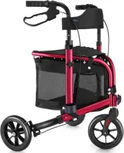 WalkMate 3 Wheel Rollator Walker for Slim Seniors - Red
