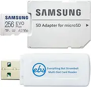 Samsung Memory Card EVO Plus w/SD Adapter 256GB Micro SDXC for Samsung Phone Models Galaxy A15 5G, A25 5G, A35 5G, A55 5G (MB-MC256SA) Bundle with 1 Everything But Stromboli MicroSD Card Reader