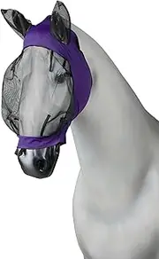 HORZE Soft Stretch Breathable Lycra Mesh Insect Fly Mask with Ear Protection - Purple - Pony