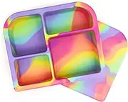 PrimaStella Snacktainer Silicone Bento Box - Leak-Proof Lunch Box for Kids and Adults (Rainbow Swirl)